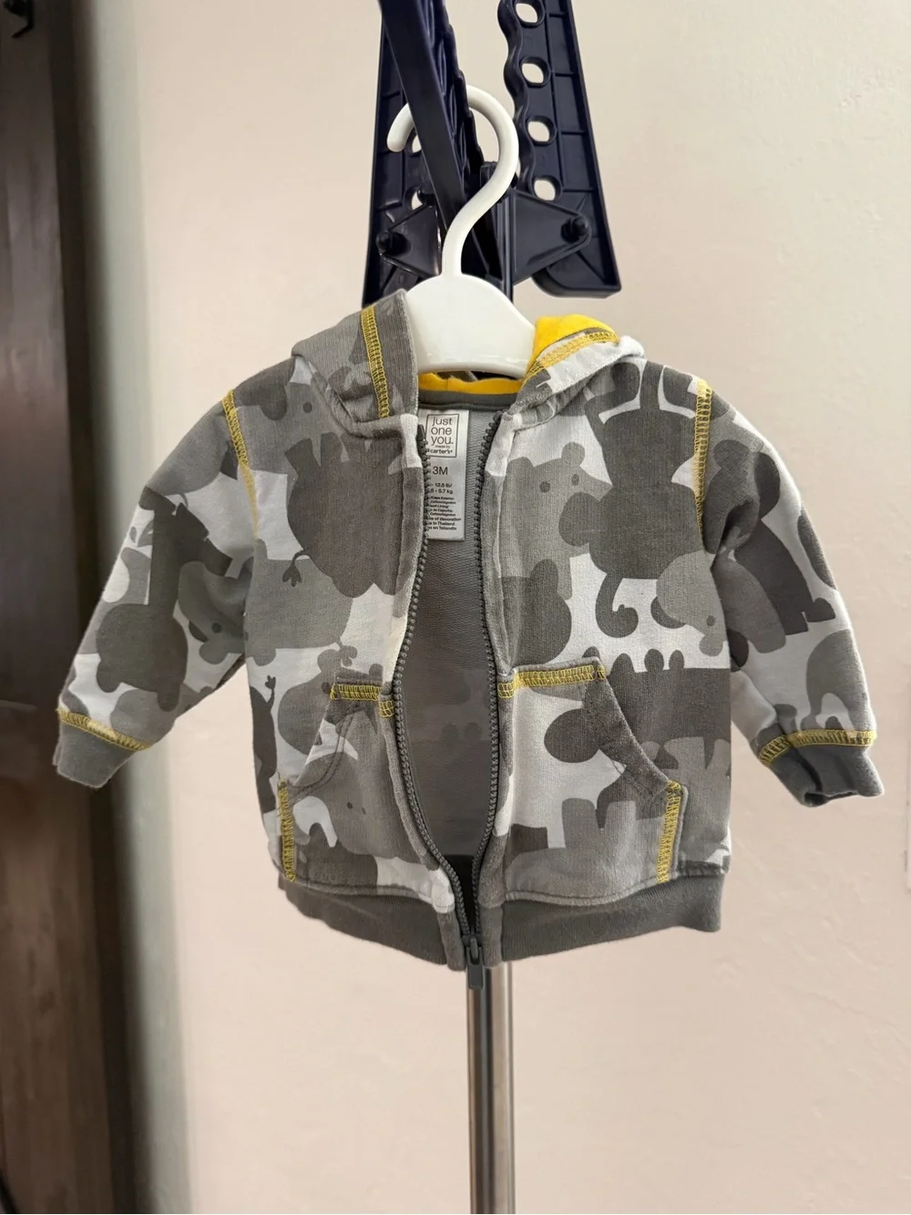 Baby Hoodie Jacket - Gray Elephant Print